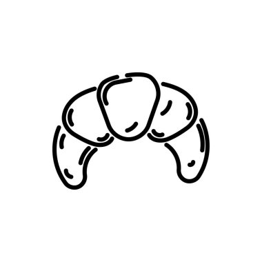 Kruvasan vektör taslak ikonu arka planda izole edildi. El yapımı kruvasan ikonu. Bilgi, web sitesi veya uygulama için kruvasan taslak simgesi.