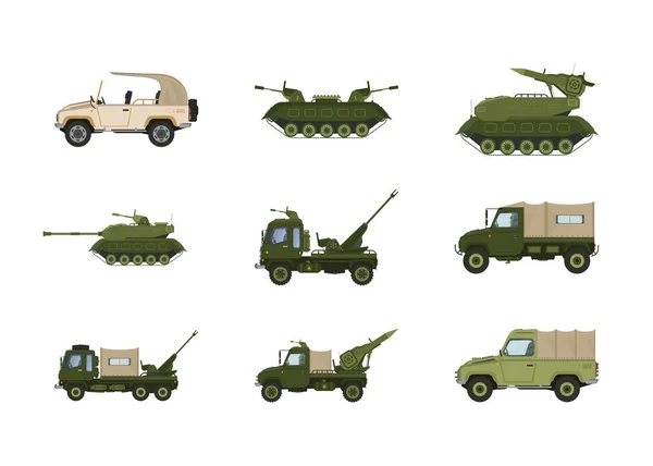 Векторная Иллюстрация Шести Военных Машин — стоковый вектор