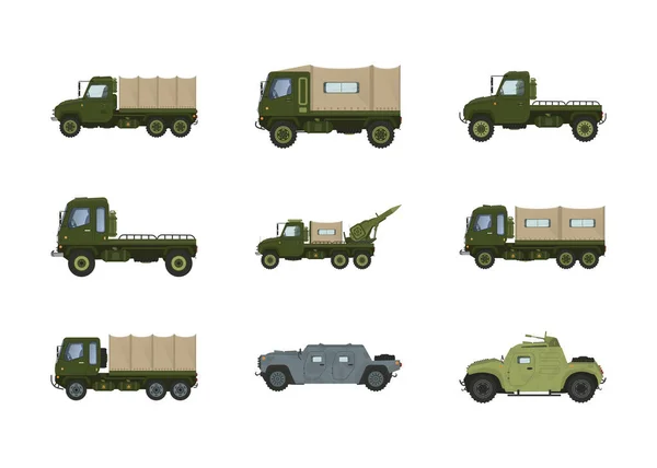 基于白色背景矢量集的军用机械和装甲车 — 图库矢量图片