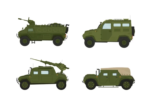 Transporte Vehículos Transporte Personal Recogida Conjuntos Guerra Militar Ilustración Vectorial — Vector de stock