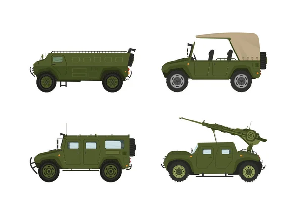 軍用戦争セットコレクションの個人キャリア車両輸送 あなたのデザインのベクトルイラスト — ストックベクタ