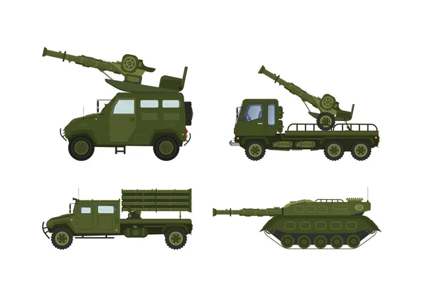 Vehículos Militares Blindados Con Sistema Tanque Pesado Conjunto Vectores — Vector de stock