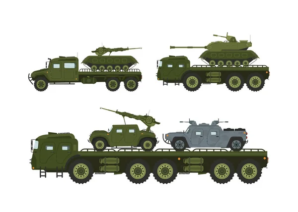 Gepanzerte Militärfahrzeuge Mit Schwerem Panzersystem Vektor Set Für Ihr Design — Stockvektor