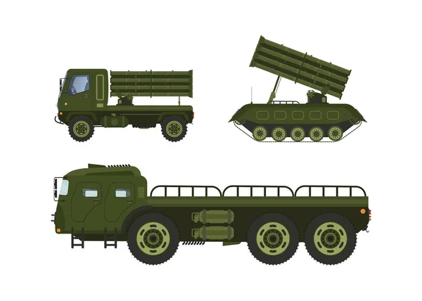 Veículos Militares Blindados Com Sistema Tanque Pesado Conjunto Vetores Para — Vetor de Stock