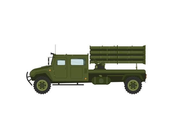 Mehrfachraketen Abschussrampe Militär Lkw Mit Interkontinentalraketen Flächenvektor Illustration — Stockvektor