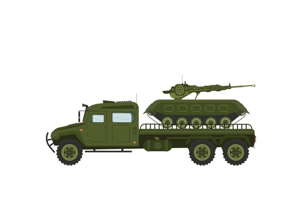 Ett Militärtraktorfordon Transporterar Tank Transport Militär Utrustning Vektor — Stock vektor