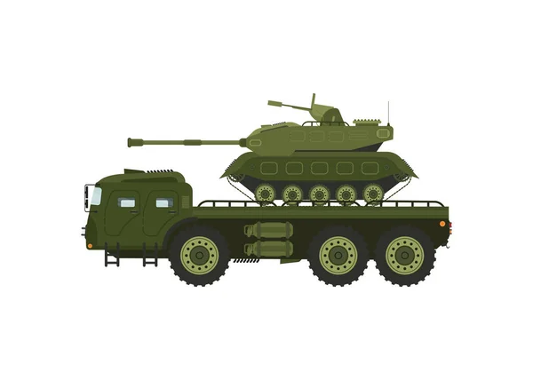 Ένα Στρατιωτικό Τρακτέρ Μεταφέρει Ένα Τανκ Μεταφορά Στρατιωτικού Εξοπλισμού Διάνυσμα — Διανυσματικό Αρχείο
