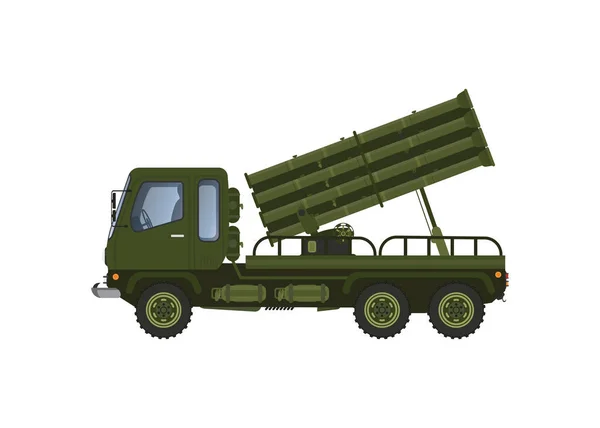Φορτηγό Στρατιωτικούς Πυραύλους Απεικόνιση Διανυσματικού Πλαισίου Λευκό Φόντο — Διανυσματικό Αρχείο