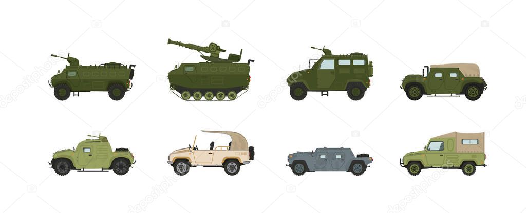 Armored Military Vehicles with Heavy Tank System Vector Set for your