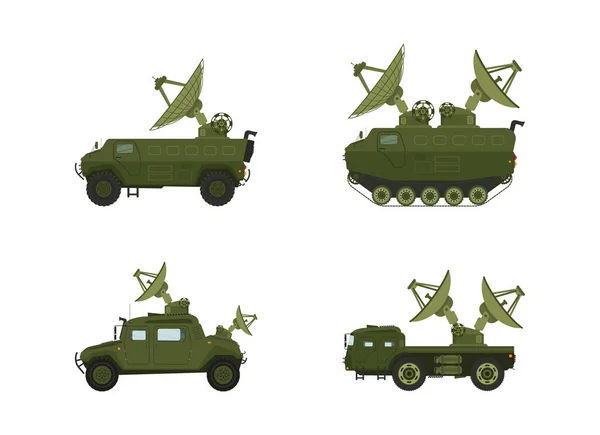 Preparen Pistolas Radar Transmisión Las Comunicaciones Por Satélite Antenas Receptores — Vector de stock