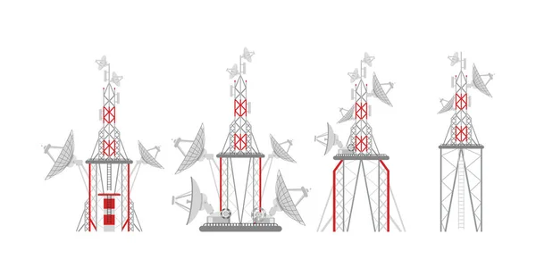 Illustration Avec Ensemble Silhouettes Antenne Isolées Sur Fond Blanc — Image vectorielle