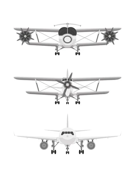 Aircraft Set Isolated White Background Front View — 图库矢量图片