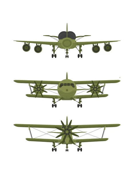 Military Plane Set Army Plane Isolated White Background Front View — Vettoriale Stock