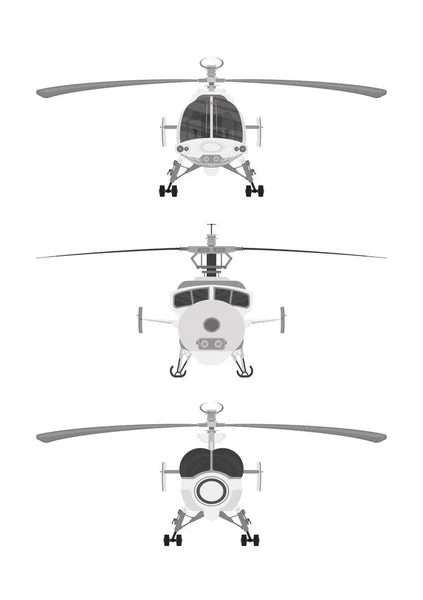 Set Helikoptrar Främre Isolerad Vit Bakgrund — Stock vektor