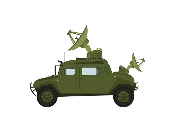 雷达枪 卫星通信 接收器 与总部的通信 确定敌人的位置 特种军事装备 全地形车 重型车辆 — 图库矢量图片