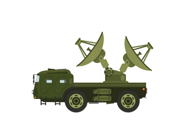 Düşmanı Uçağı Savaşın Yerini Taramak Için Radarlı Yeşil Askeri Araç — Stok Vektör