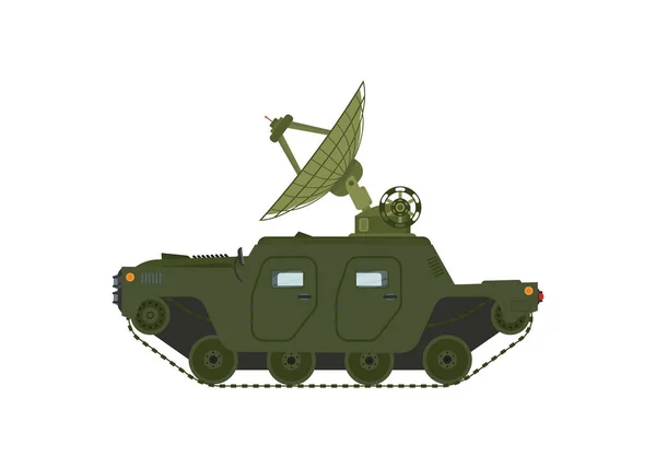 Askeri Kamyon Antenli Ordu Nakliyesi Koruyucu Yeşil Renkli Modern Aletler — Stok Vektör