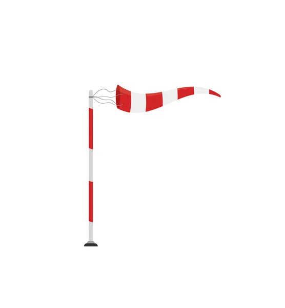 白い背景に隔離された円錐気象風靴下風の羽根 赤と白の縞風計インジケータ — ストックベクタ