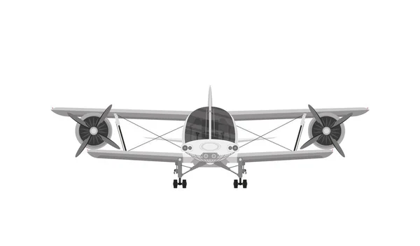 Биплан Ретро Иллюстрация Самолёта Винтажный Вид Спереди Изолированная Векторная Иллюстрация — стоковый вектор