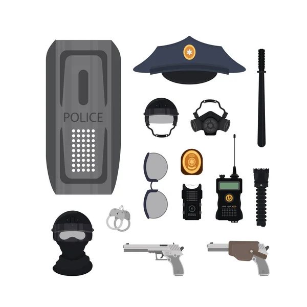 Police Department Cartoon Icons Set Collection Design Detective Accessories Bitmap — Stockvektor