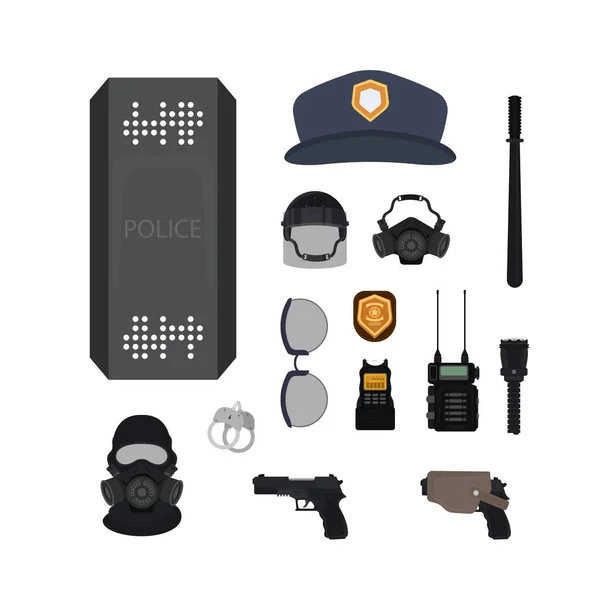 Police Department Cartoon Icons Set Collection Design Detective Accessories Bitmap — стоковый вектор