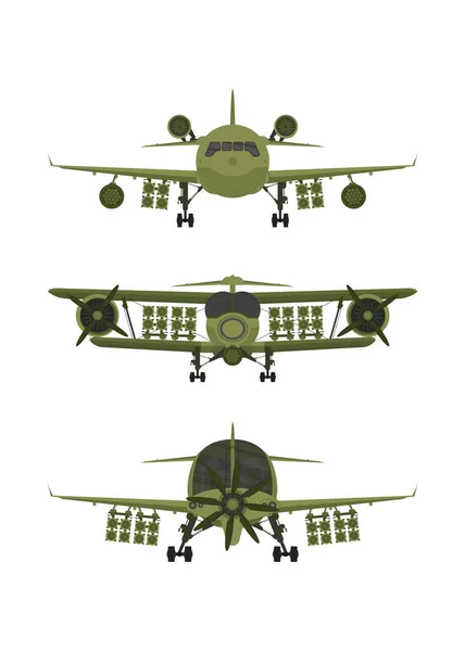 Set Fighter Avión Militar Con Misiles Bordo Ilustración Aislada Sobre — Archivo Imágenes Vectoriales