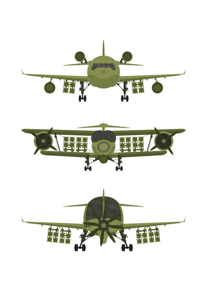 Set Fighter Militärflugzeuge Mit Raketen Bord Illustration Isoliert Auf Weißem — Stockvektor