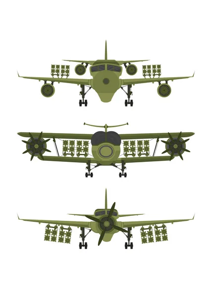 Set Fighter Avión Militar Con Misiles Bordo Ilustración Aislada Sobre — Vector de stock