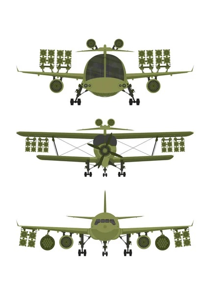 Set Fighter Avión Militar Con Misiles Bordo Ilustración Aislada Sobre — Vector de stock