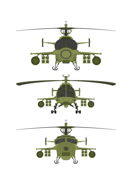 Set Helicopters Military Illastration White Isolate Background — Stock Vector