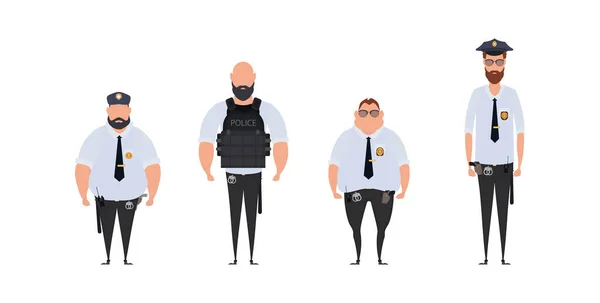 Police Officer Standing Pose Policemen Set Isolated White Background Vector — Vettoriale Stock