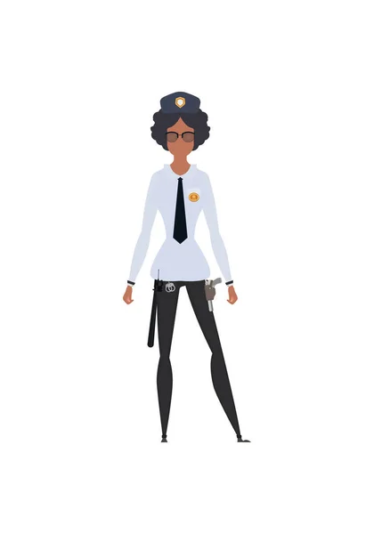 Jeune Officier Vecteur Professionnel Personnage Féminin Militaire Illustration — Image vectorielle