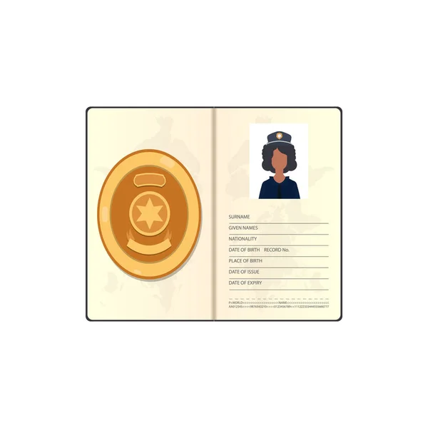 Identificación Femenina Documentos Policiales Vector Ilustración Icono Plano Aislado — Vector de stock