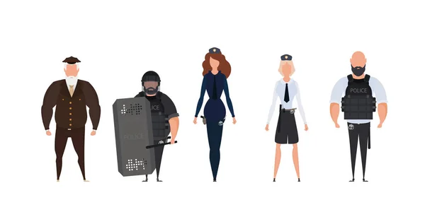 Group Police Officers Police Cop Officer Security Uniform Illustration Woman — стоковый вектор