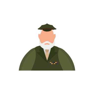 Old man in military uniform icon. Cartoon style.