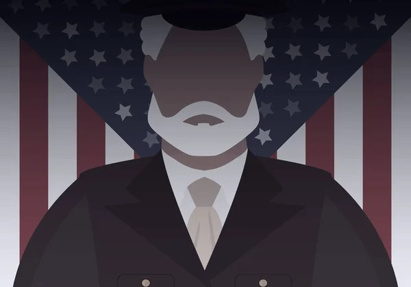 軍旗を背景に制服を着た退役軍人 漫画風 — ストックベクタ