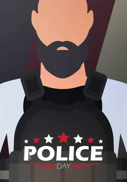 Police Day Policeman Background Flag Cartoon Style — Stok Vektör