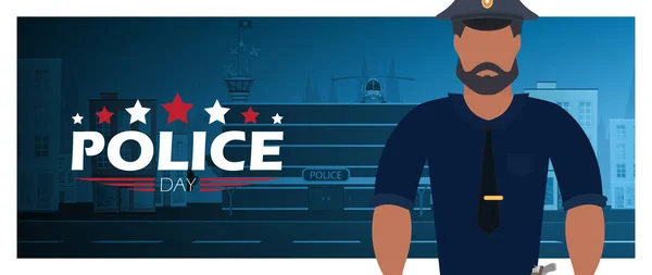 Cartaz Dia Polícia Estilo Cartoon Dia Defensor Ilustração Vetorial — Vetor de Stock