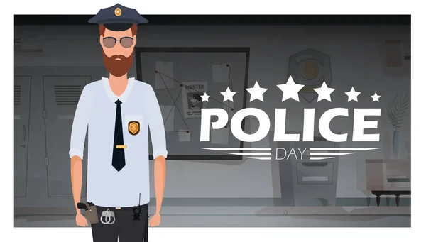 Police Day Poster Flat Style Feast Defenders Order Vector — Stock Vector