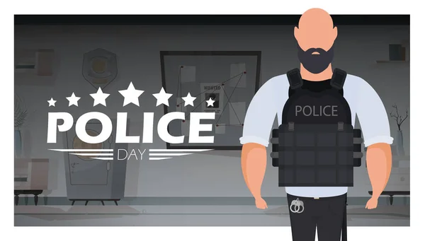 Police Day Poster Flat Style Feast Defenders Order Vector Illustration — Stock Vector