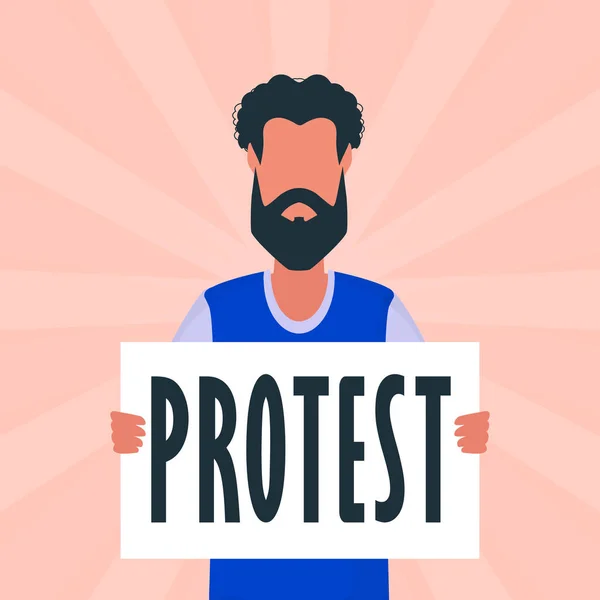 Muž Praporem Ruce Protestní Plakát Vektorová Ilustrace — Stockový vektor