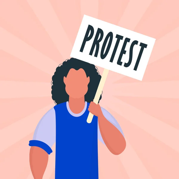 Uomo Con Poster Mano Manifesto Protesta Stile Cartone Animato — Vettoriale Stock