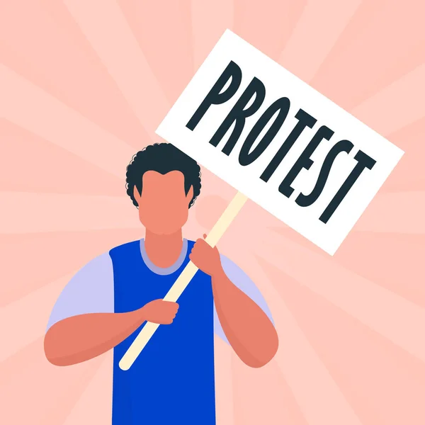 Brutal Man Banner His Hands Protest Concept Vector Illustration — Stock Vector