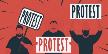 Elinde pankart olan ve Pop Art Flat tarzını protesto eden bir çocuk. Vektör illüstrasyonu