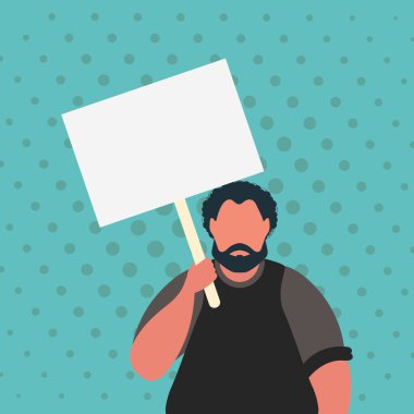 Boş afişi ve mesajın için yeri olan bir adam. Pop sanat karikatür tarzı. Vektör illüstrasyonu.