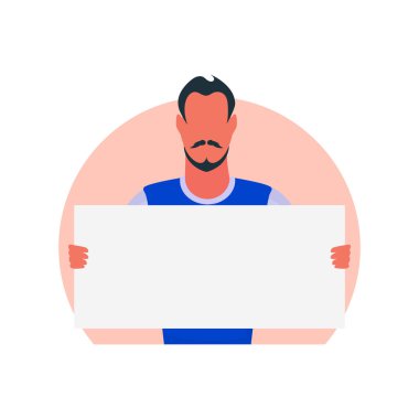 Boş afişi olan bir erkek. Protesto konsepti. Vektör illüstrasyonu.