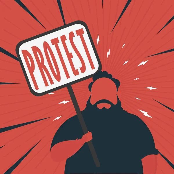 Άνθρωπος Πανό Και Κείμενο Διαμαρτυρία Pop Art Στυλ Κινουμένων Σχεδίων — Διανυσματικό Αρχείο
