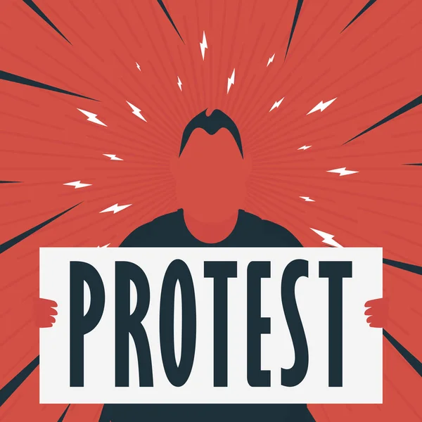 Killen Med Banner Och Protestera Text Pop Konst Tecknad Stil — Stock vektor