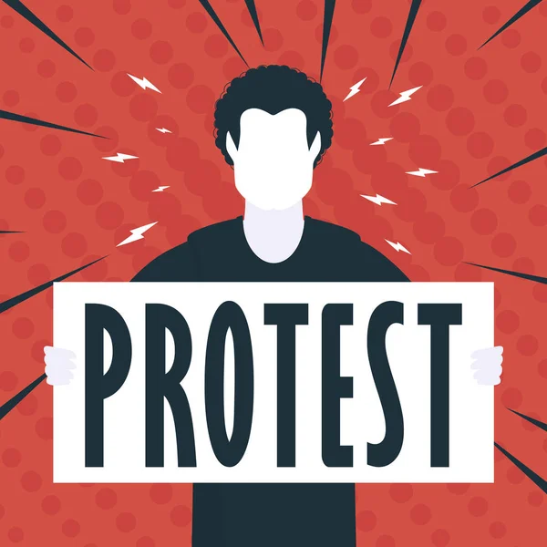 Αγόρι Πανό Και Κείμενο Διαμαρτυρίας Pop Art Flat Στυλ Εικονογράφηση — Διανυσματικό Αρχείο