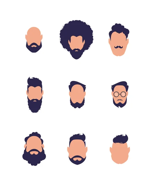異なる種類と国籍の男性の顔のセット 白い背景に隔離されている ベクトル — ストックベクタ